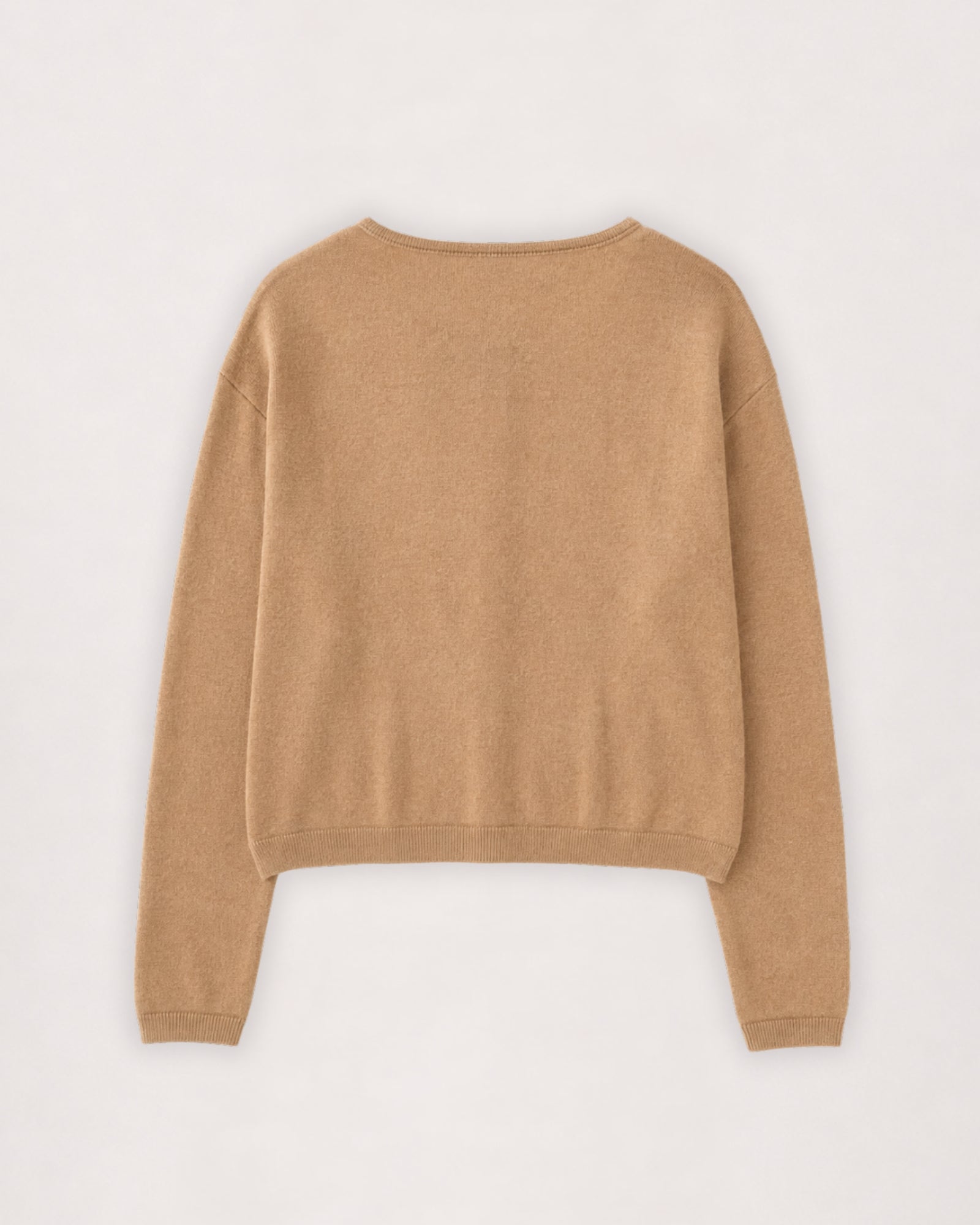 Merino cardigan in camel, flat lay back view