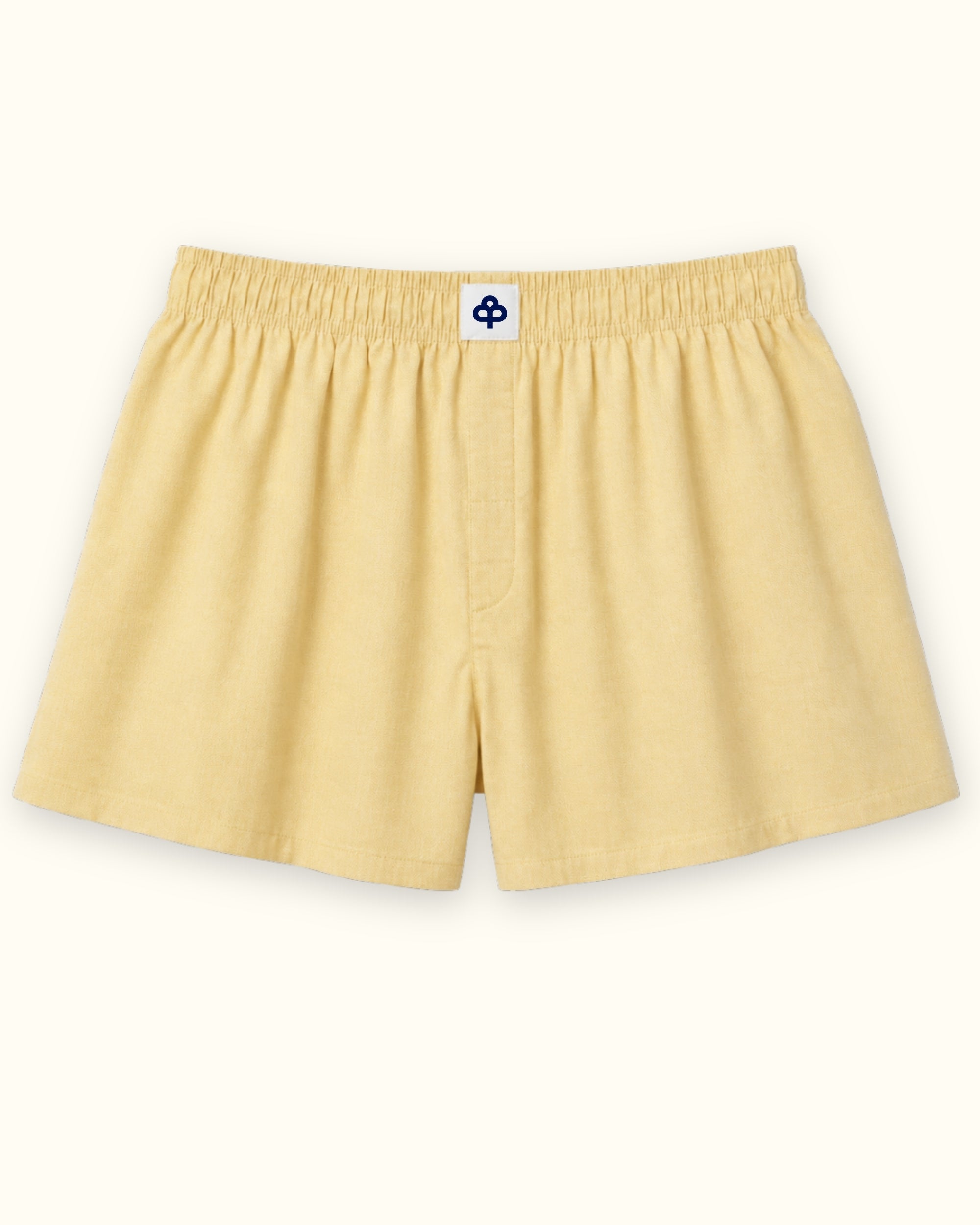Boxershorts aus Baumwolle in Hellgelb Oxford, Vorderansicht, mit Bund und Beinlinie