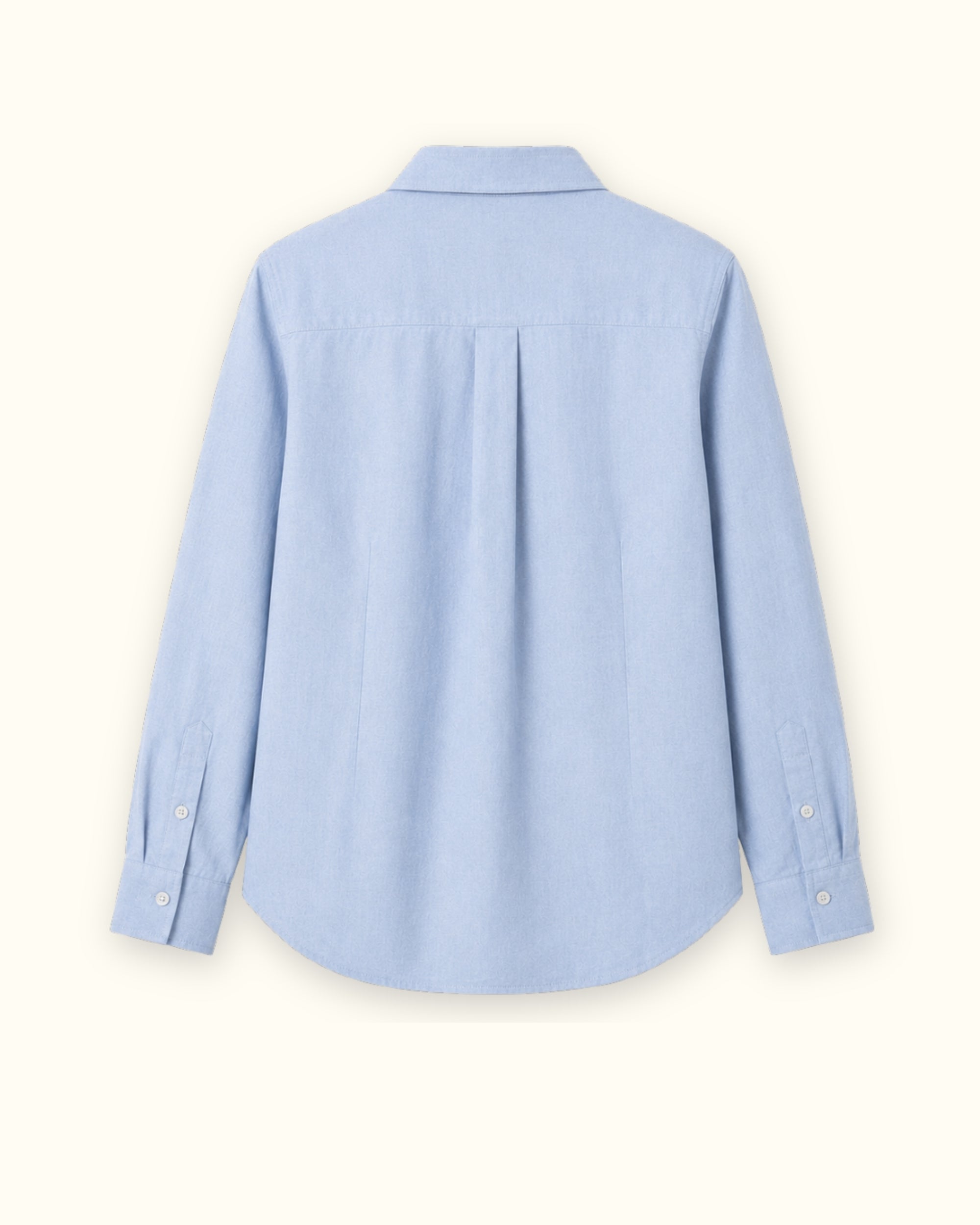 Chemise en lin coupe regular bleu clair, vue de dos, montrant le col, l’ourlet et la coupe décontractée