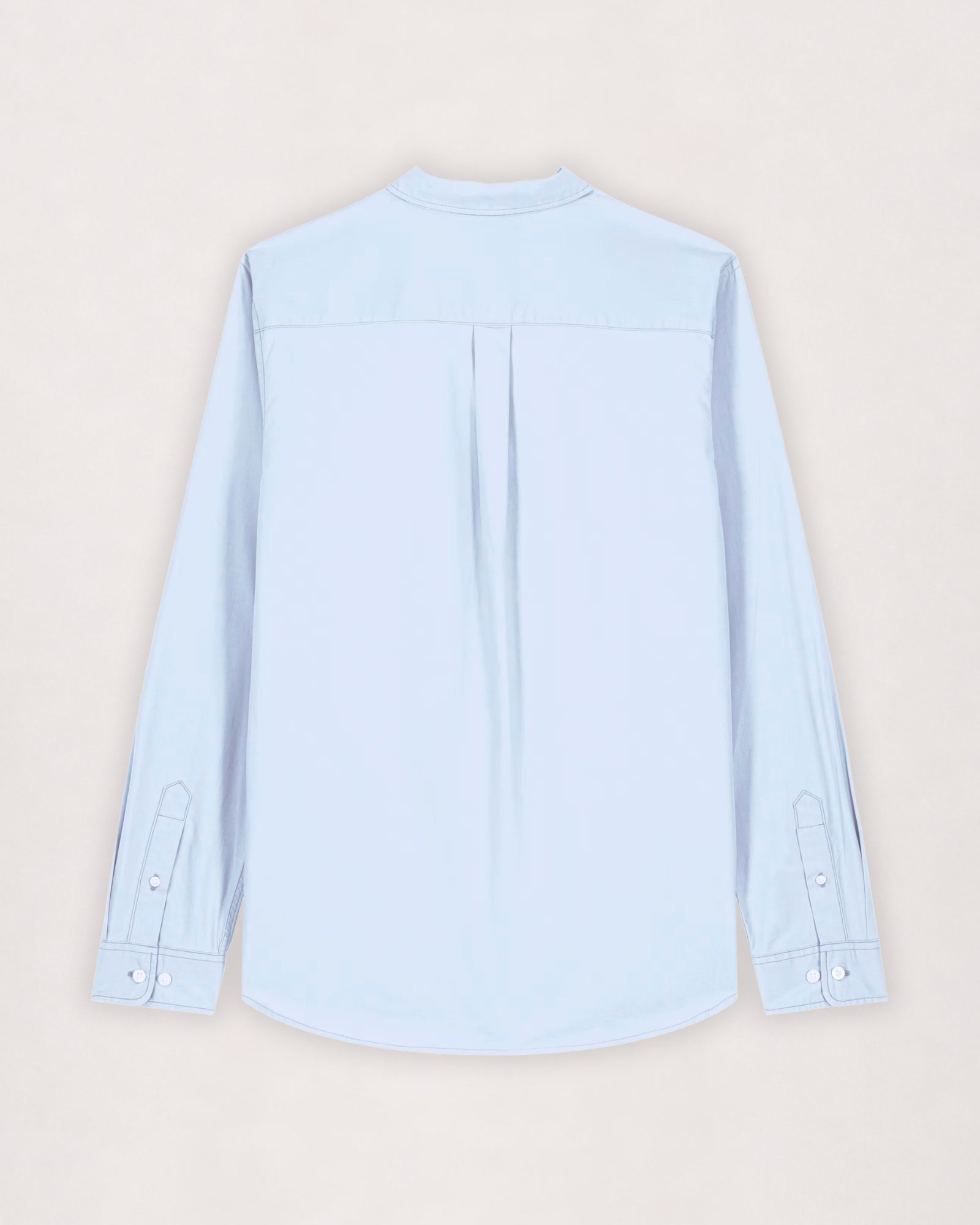 Poplin shirt in light blue, flat lay back view with centre box pleat