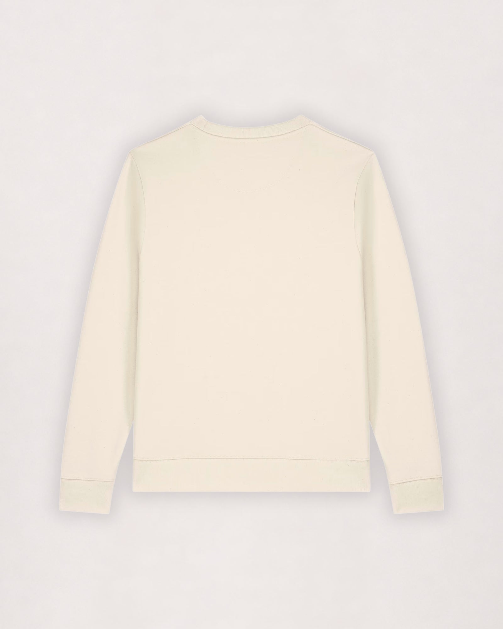 Cotton sweatshirt in off-white, flat lay back view with ribbed cuffs