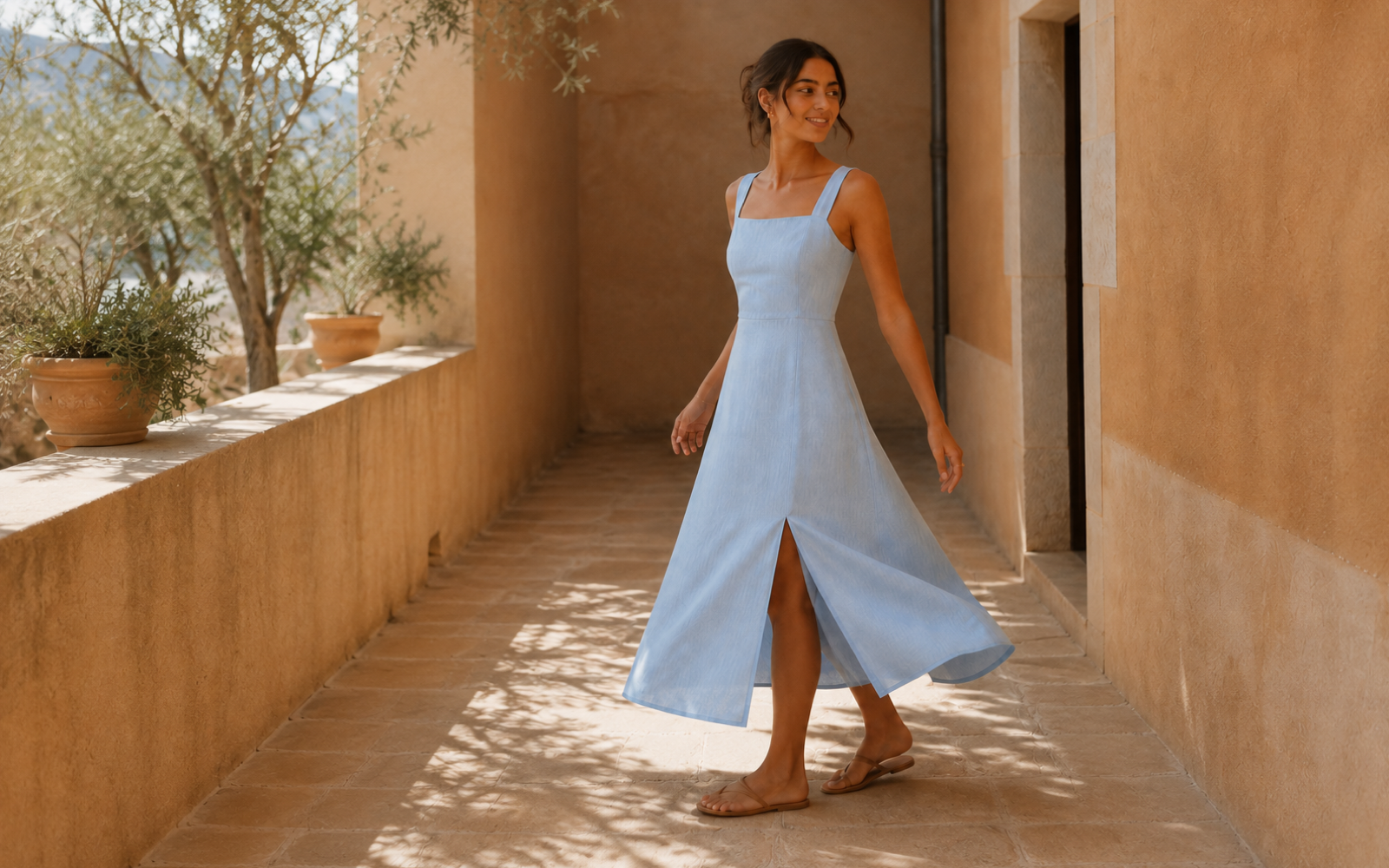 Cómo debe moverse un vestido midi de lino