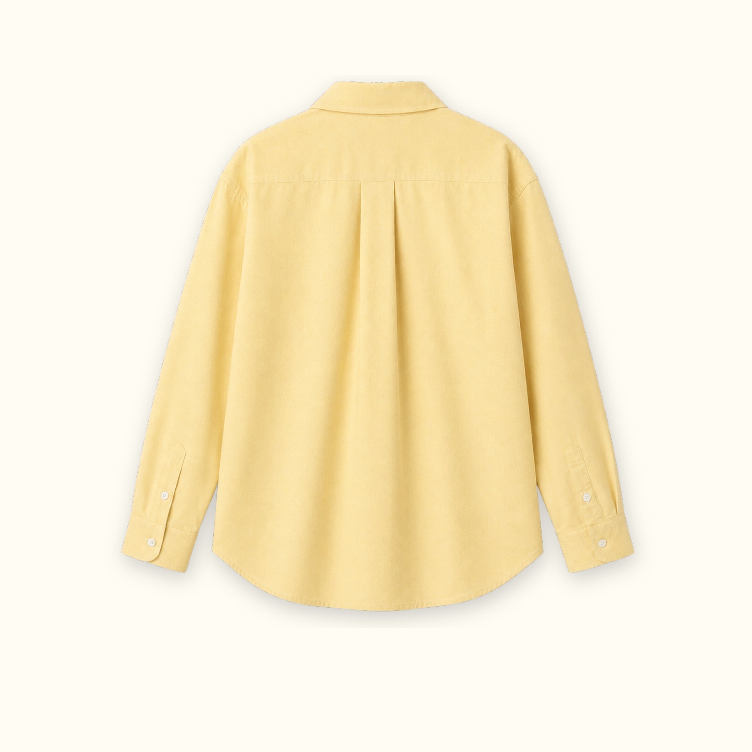 Chemise Oxford coupe medium jaune clair, vue de dos, montrant le col, l’ourlet et la coupe décontractée
